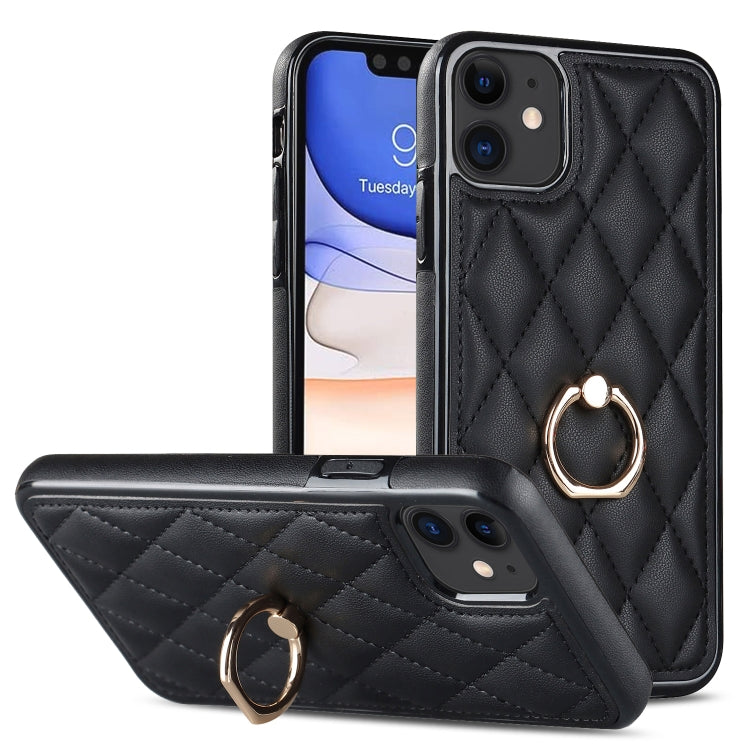 Custodia per telefono in pelle PU romboidale con supporto per anello, For iPhone 12 / 12 Pro, For iPhone 12 Pro Max, For iPhone 11