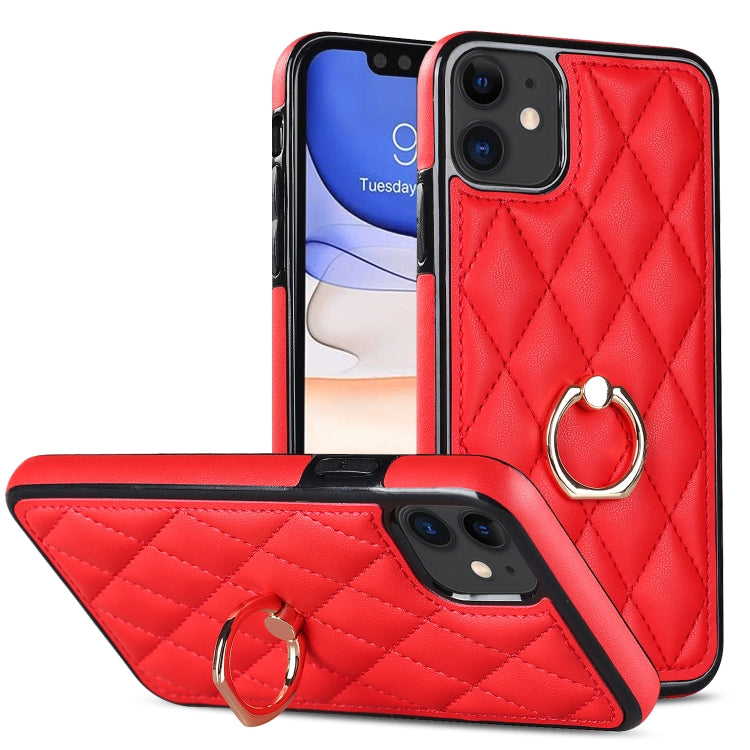 Custodia per telefono in pelle PU romboidale con supporto per anello, For iPhone 12 / 12 Pro, For iPhone 12 Pro Max, For iPhone 11