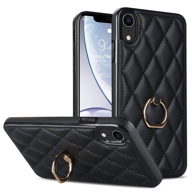Custodia per telefono in pelle PU romboidale con supporto per anello, For iPhone XR, For iPhone XS Max, For iPhone SE 2020 / SE 2022 / 7 / 8