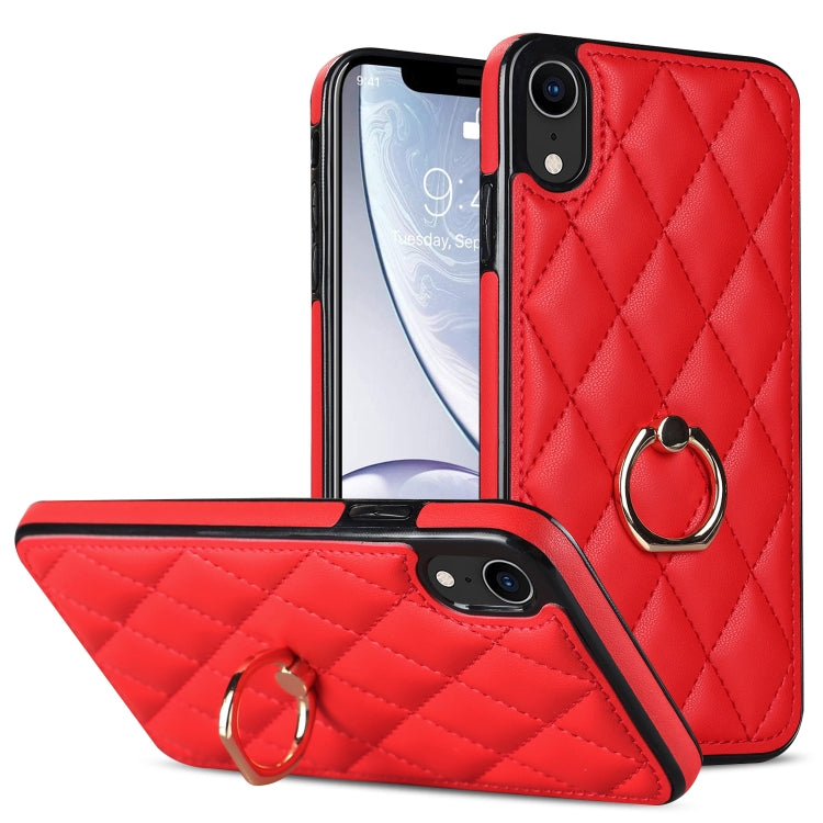 Custodia per telefono in pelle PU romboidale con supporto per anello, For iPhone XR, For iPhone XS Max, For iPhone SE 2020 / SE 2022 / 7 / 8