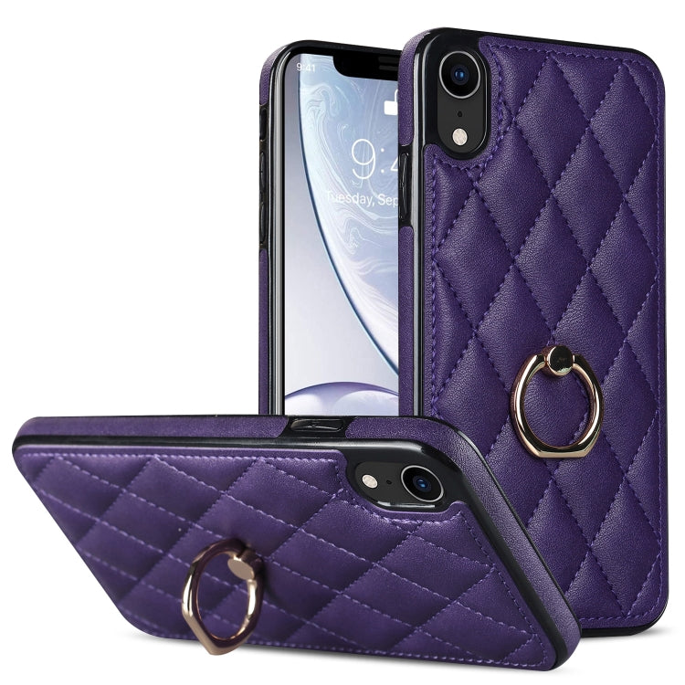 Custodia per telefono in pelle PU romboidale con supporto per anello, For iPhone XR, For iPhone XS Max, For iPhone SE 2020 / SE 2022 / 7 / 8