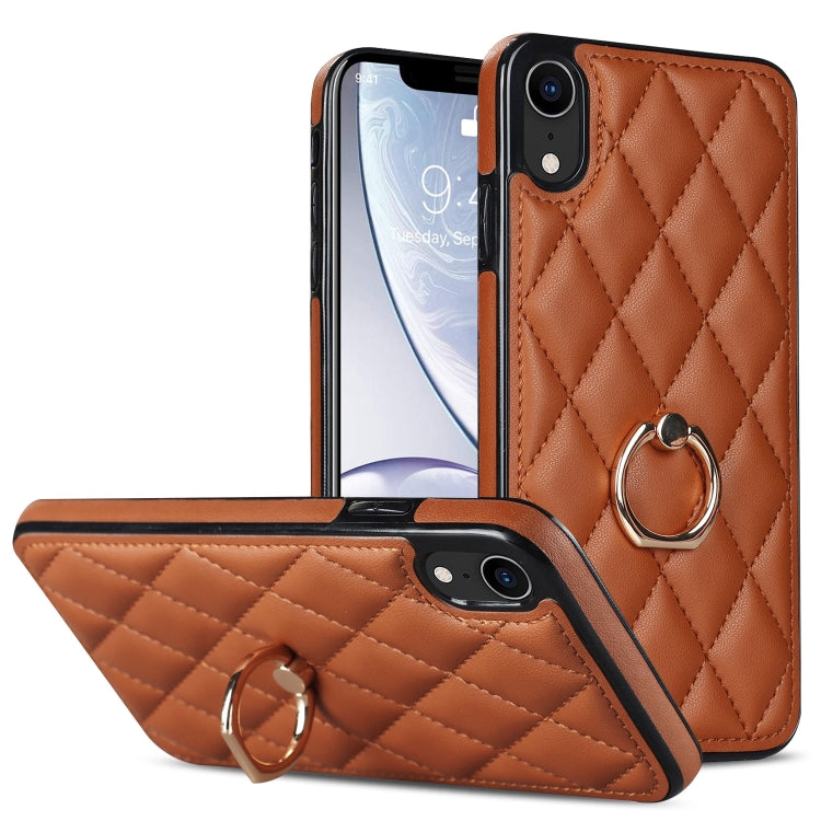 Custodia per telefono in pelle PU romboidale con supporto per anello, For iPhone XR, For iPhone XS Max, For iPhone SE 2020 / SE 2022 / 7 / 8