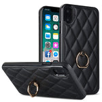 Custodia per telefono in pelle PU romboidale con supporto per anello, For iPhone XR, For iPhone XS Max, For iPhone SE 2020 / SE 2022 / 7 / 8
