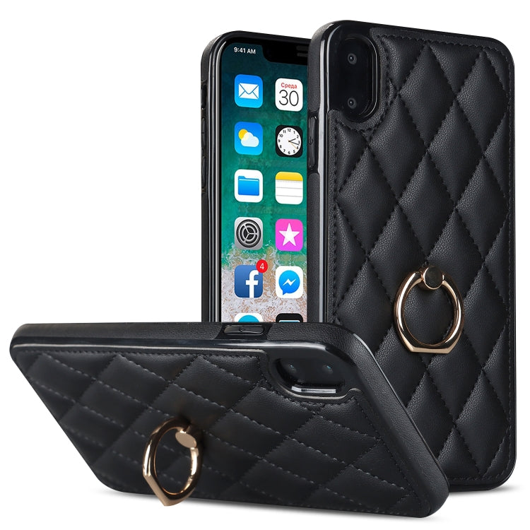 Custodia per telefono in pelle PU romboidale con supporto per anello, For iPhone XR, For iPhone XS Max, For iPhone SE 2020 / SE 2022 / 7 / 8