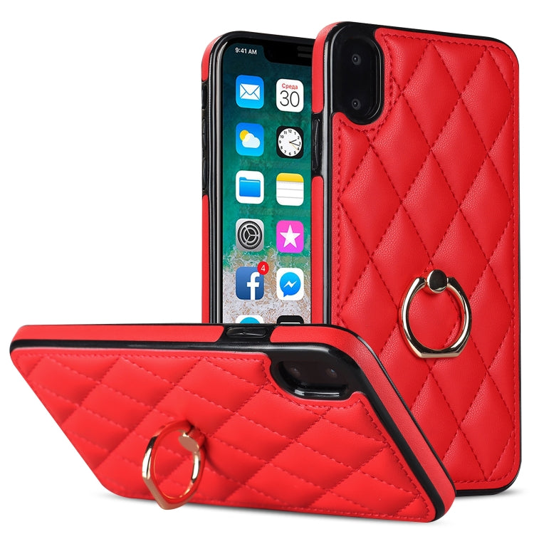 Custodia per telefono in pelle PU romboidale con supporto per anello, For iPhone XR, For iPhone XS Max, For iPhone SE 2020 / SE 2022 / 7 / 8
