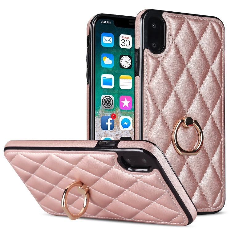 Custodia per telefono in pelle PU romboidale con supporto per anello, For iPhone XR, For iPhone XS Max, For iPhone SE 2020 / SE 2022 / 7 / 8