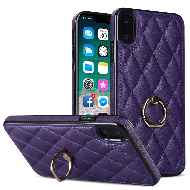 Custodia per telefono in pelle PU romboidale con supporto per anello, For iPhone XR, For iPhone XS Max, For iPhone SE 2020 / SE 2022 / 7 / 8