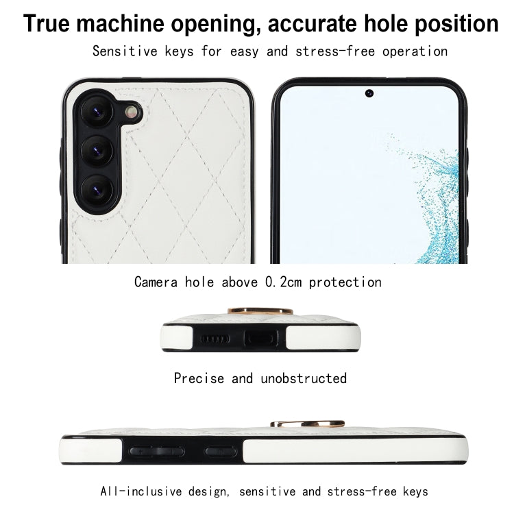 Custodia per telefono in pelle PU romboidale con supporto per anello, For Samsung Galaxy S23 5G, For Samsung Galaxy S23+ 5G, For Samsung Galaxy S23 Ultra 5G