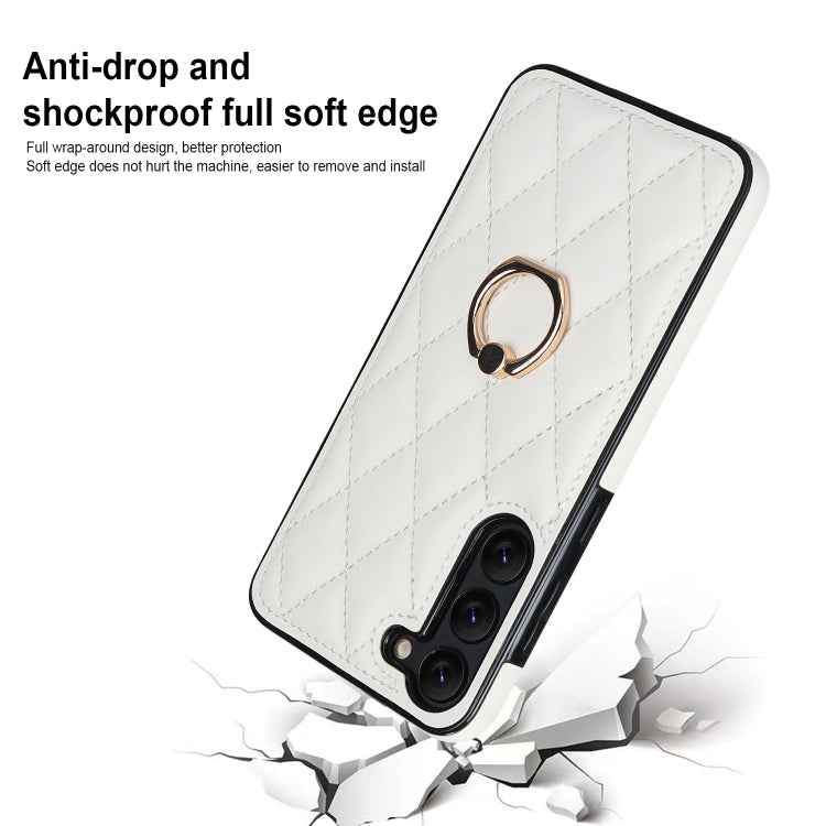 Custodia per telefono in pelle PU romboidale con supporto per anello, For Samsung Galaxy S23 5G, For Samsung Galaxy S23+ 5G, For Samsung Galaxy S23 Ultra 5G