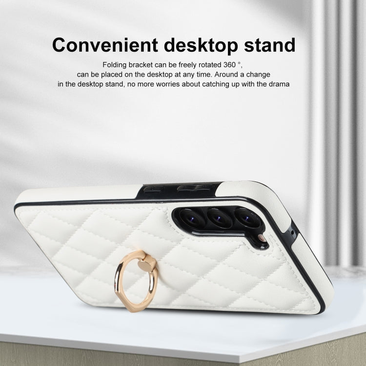 Custodia per telefono in pelle PU romboidale con supporto per anello, For Samsung Galaxy S23 5G, For Samsung Galaxy S23+ 5G, For Samsung Galaxy S23 Ultra 5G