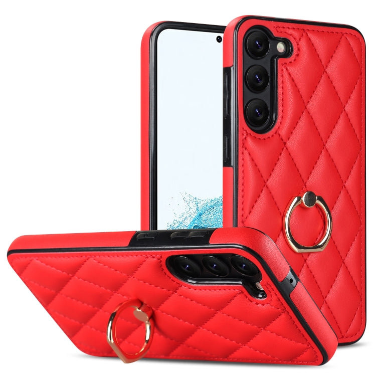 Custodia per telefono in pelle PU romboidale con supporto per anello, For Samsung Galaxy S23 5G, For Samsung Galaxy S23+ 5G, For Samsung Galaxy S23 Ultra 5G