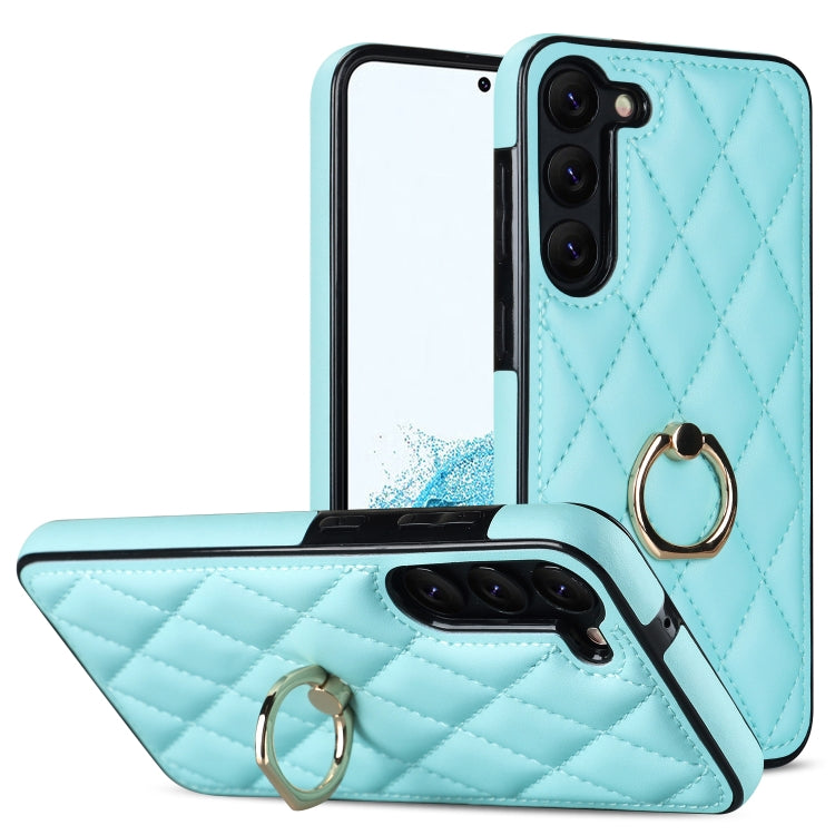 Custodia per telefono in pelle PU romboidale con supporto per anello, For Samsung Galaxy S23 5G, For Samsung Galaxy S23+ 5G, For Samsung Galaxy S23 Ultra 5G