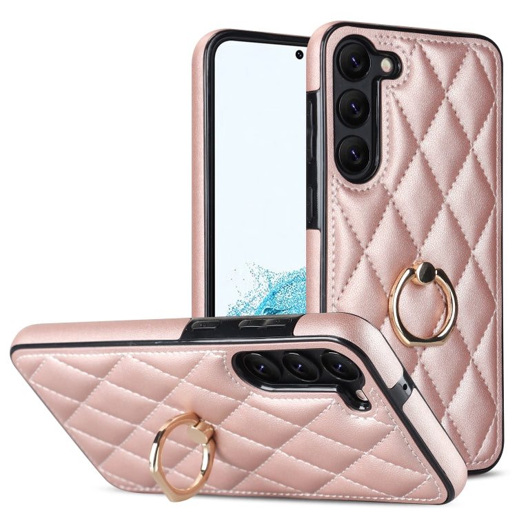 Custodia per telefono in pelle PU romboidale con supporto per anello, For Samsung Galaxy S23 5G, For Samsung Galaxy S23+ 5G, For Samsung Galaxy S23 Ultra 5G