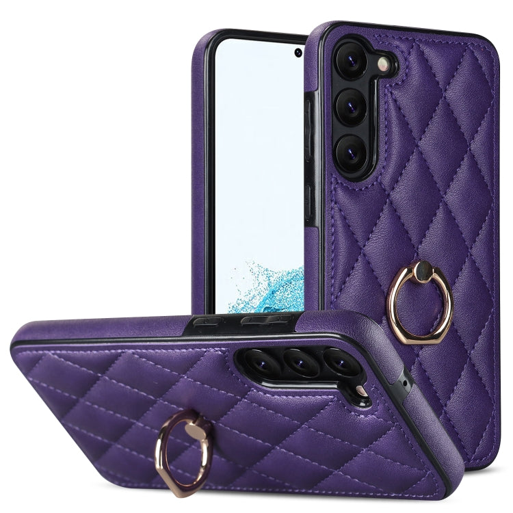 Custodia per telefono in pelle PU romboidale con supporto per anello, For Samsung Galaxy S23 5G, For Samsung Galaxy S23+ 5G, For Samsung Galaxy S23 Ultra 5G