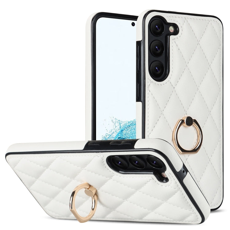 Custodia per telefono in pelle PU romboidale con supporto per anello, For Samsung Galaxy S23 5G, For Samsung Galaxy S23+ 5G, For Samsung Galaxy S23 Ultra 5G