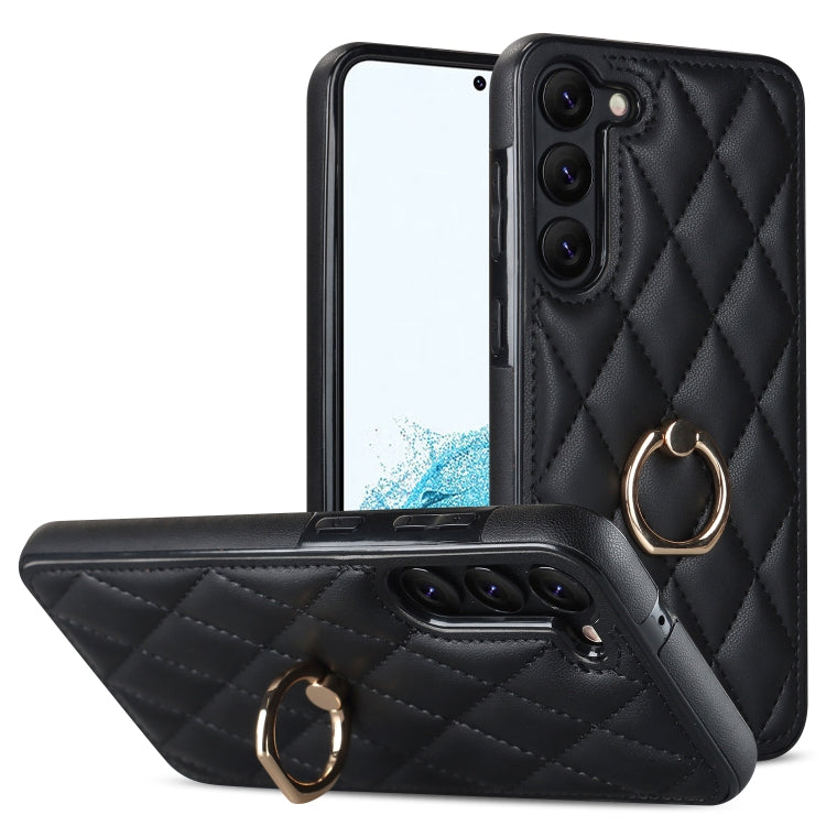 Custodia per telefono in pelle PU romboidale con supporto per anello, For Samsung Galaxy S23 5G, For Samsung Galaxy S23+ 5G, For Samsung Galaxy S23 Ultra 5G