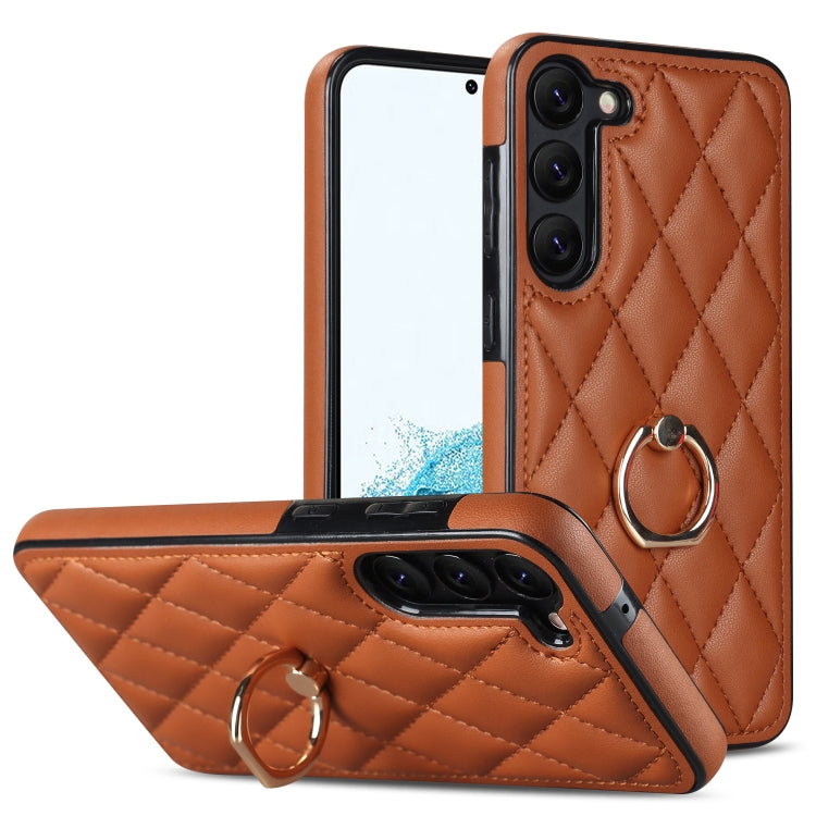 Custodia per telefono in pelle PU romboidale con supporto per anello, For Samsung Galaxy S23 5G, For Samsung Galaxy S23+ 5G, For Samsung Galaxy S23 Ultra 5G