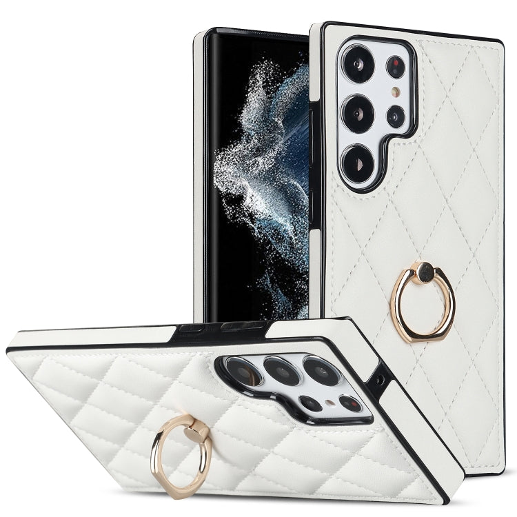 Custodia per telefono in pelle PU romboidale con supporto per anello, For Samsung Galaxy S23 5G, For Samsung Galaxy S23+ 5G, For Samsung Galaxy S23 Ultra 5G