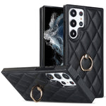 Custodia per telefono in pelle PU romboidale con supporto per anello, For Samsung Galaxy S23 5G, For Samsung Galaxy S23+ 5G, For Samsung Galaxy S23 Ultra 5G
