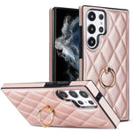 Custodia per telefono in pelle PU romboidale con supporto per anello, For Samsung Galaxy S23 5G, For Samsung Galaxy S23+ 5G, For Samsung Galaxy S23 Ultra 5G