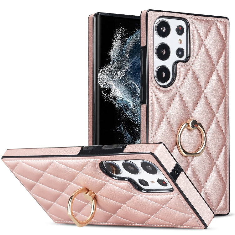 Custodia per telefono in pelle PU romboidale con supporto per anello, For Samsung Galaxy S23 5G, For Samsung Galaxy S23+ 5G, For Samsung Galaxy S23 Ultra 5G