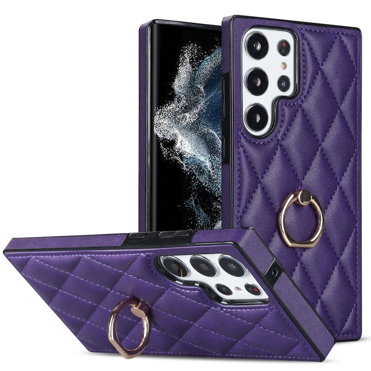 Custodia per telefono in pelle PU romboidale con supporto per anello, For Samsung Galaxy S23 5G, For Samsung Galaxy S23+ 5G, For Samsung Galaxy S23 Ultra 5G