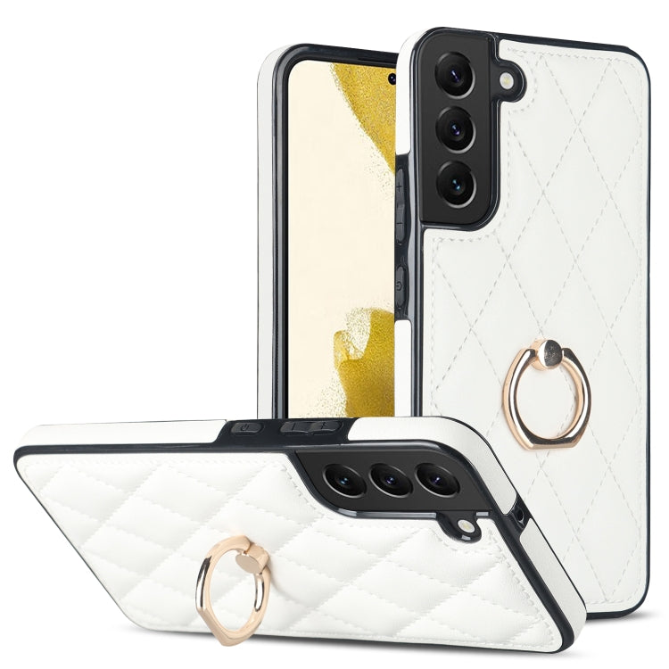 Custodia per telefono in pelle PU romboidale con supporto per anello, For Samsung Galaxy S22 5G, For Samsung Galaxy S22+ 5G, For Samsung Galaxy S22 Ultra 5G