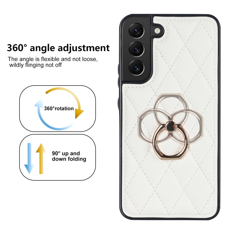 Custodia per telefono in pelle PU romboidale con supporto per anello, For Samsung Galaxy S22 5G, For Samsung Galaxy S22+ 5G, For Samsung Galaxy S22 Ultra 5G