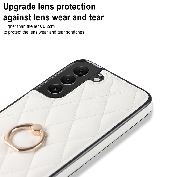 Custodia per telefono in pelle PU romboidale con supporto per anello, For Samsung Galaxy S22 5G, For Samsung Galaxy S22+ 5G, For Samsung Galaxy S22 Ultra 5G