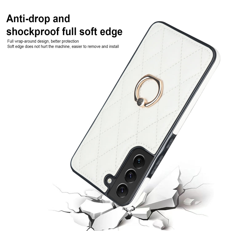 Custodia per telefono in pelle PU romboidale con supporto per anello, For Samsung Galaxy S22 5G, For Samsung Galaxy S22+ 5G, For Samsung Galaxy S22 Ultra 5G