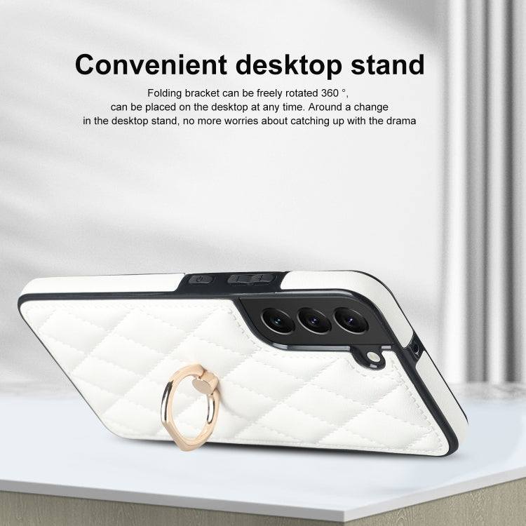 Custodia per telefono in pelle PU romboidale con supporto per anello, For Samsung Galaxy S22 5G, For Samsung Galaxy S22+ 5G, For Samsung Galaxy S22 Ultra 5G