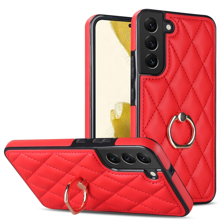 Custodia per telefono in pelle PU romboidale con supporto per anello, For Samsung Galaxy S22 5G, For Samsung Galaxy S22+ 5G, For Samsung Galaxy S22 Ultra 5G