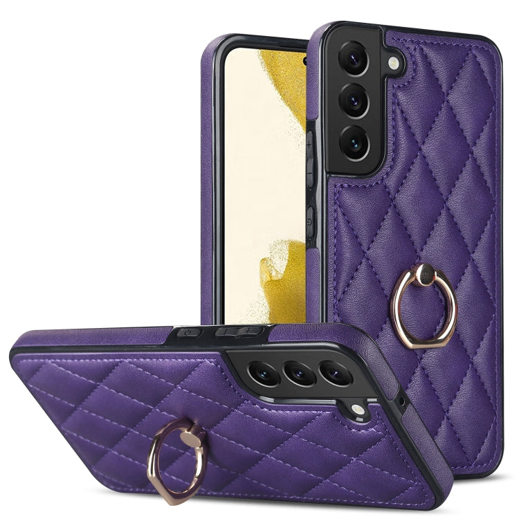 Custodia per telefono in pelle PU romboidale con supporto per anello, For Samsung Galaxy S22 5G, For Samsung Galaxy S22+ 5G, For Samsung Galaxy S22 Ultra 5G