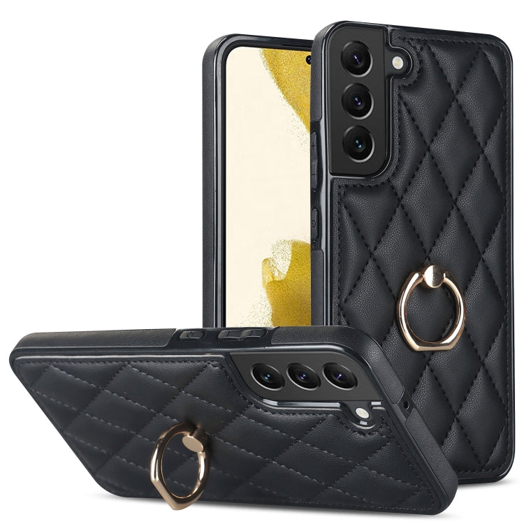 Custodia per telefono in pelle PU romboidale con supporto per anello, For Samsung Galaxy S22 5G, For Samsung Galaxy S22+ 5G, For Samsung Galaxy S22 Ultra 5G