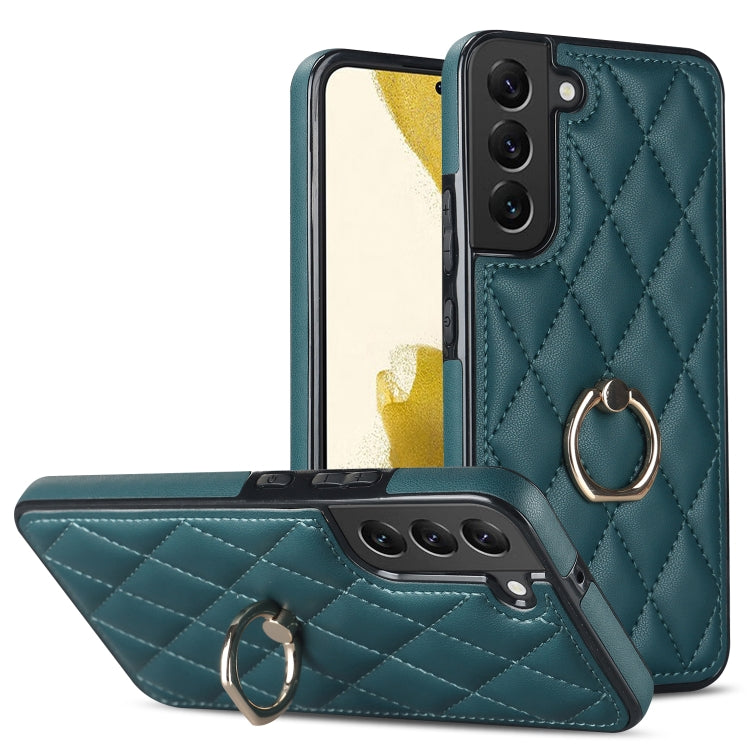 Custodia per telefono in pelle PU romboidale con supporto per anello, For Samsung Galaxy S22 5G, For Samsung Galaxy S22+ 5G, For Samsung Galaxy S22 Ultra 5G