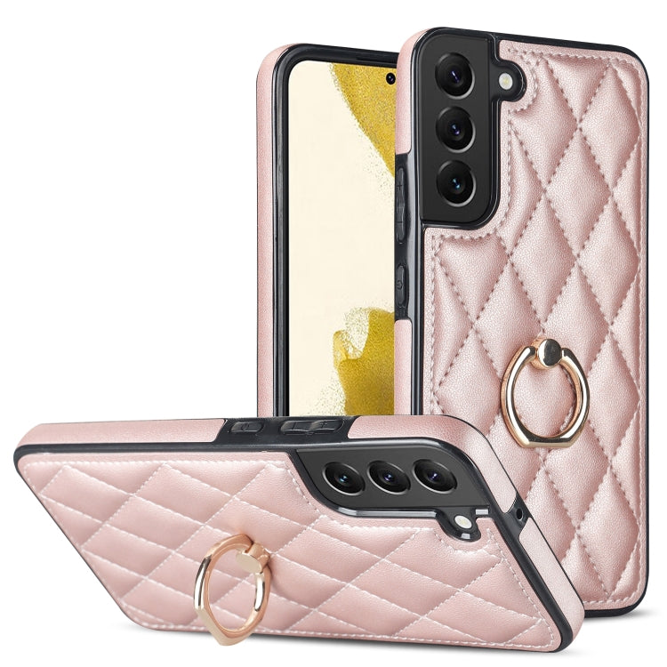 Custodia per telefono in pelle PU romboidale con supporto per anello, For Samsung Galaxy S22 5G, For Samsung Galaxy S22+ 5G, For Samsung Galaxy S22 Ultra 5G
