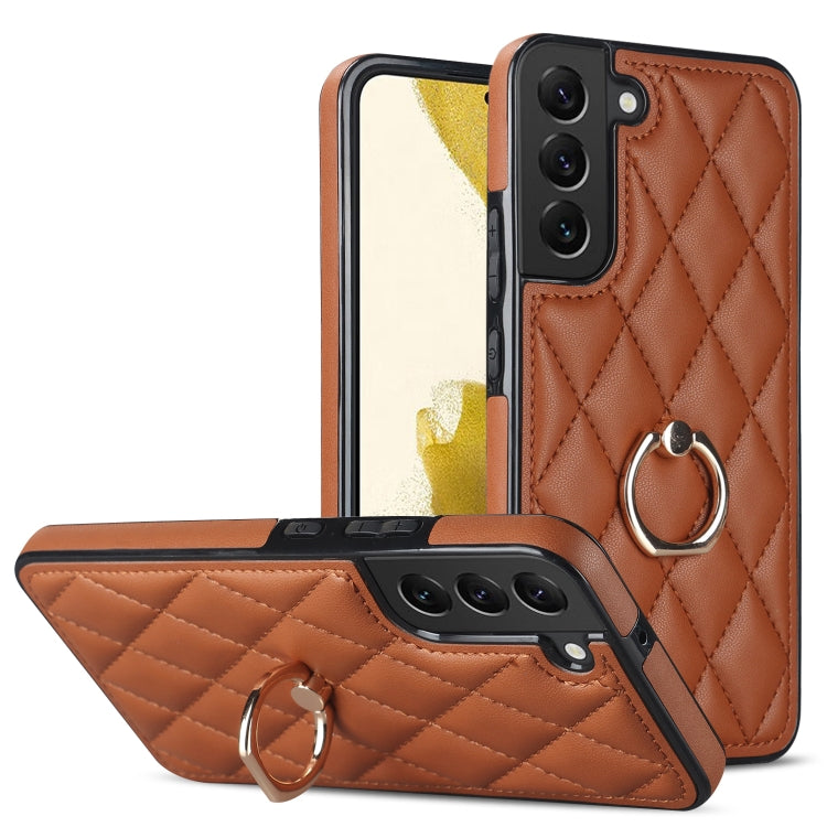 Custodia per telefono in pelle PU romboidale con supporto per anello, For Samsung Galaxy S22 5G, For Samsung Galaxy S22+ 5G, For Samsung Galaxy S22 Ultra 5G