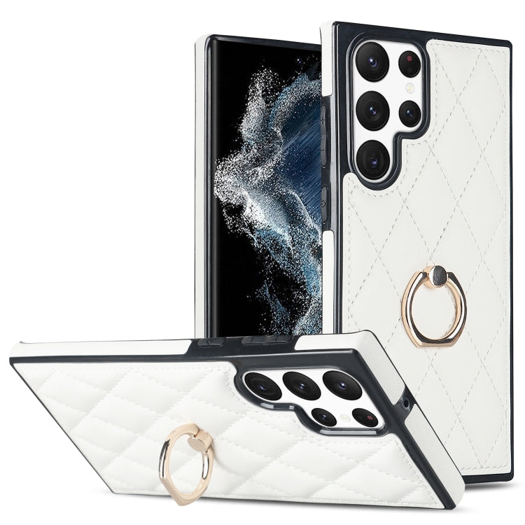 Custodia per telefono in pelle PU romboidale con supporto per anello, For Samsung Galaxy S22 5G, For Samsung Galaxy S22+ 5G, For Samsung Galaxy S22 Ultra 5G