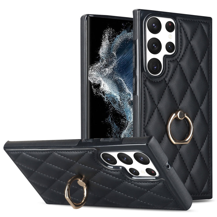 Custodia per telefono in pelle PU romboidale con supporto per anello, For Samsung Galaxy S22 5G, For Samsung Galaxy S22+ 5G, For Samsung Galaxy S22 Ultra 5G