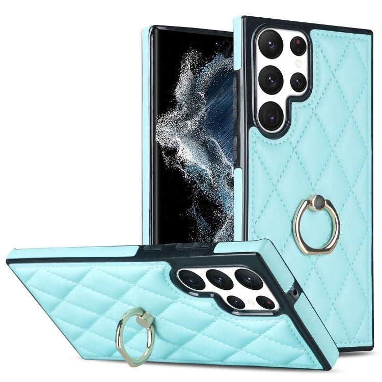 Custodia per telefono in pelle PU romboidale con supporto per anello, For Samsung Galaxy S22 5G, For Samsung Galaxy S22+ 5G, For Samsung Galaxy S22 Ultra 5G