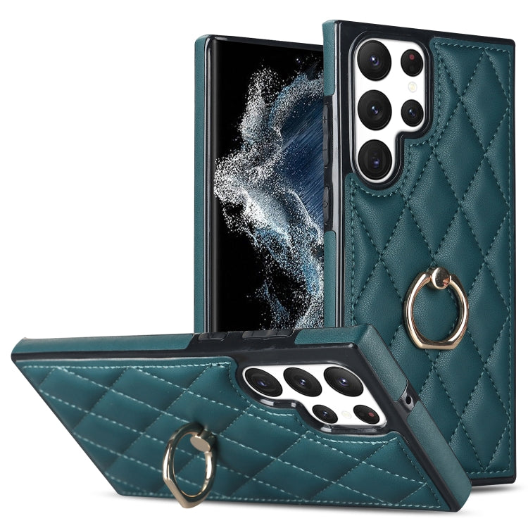 Custodia per telefono in pelle PU romboidale con supporto per anello, For Samsung Galaxy S22 5G, For Samsung Galaxy S22+ 5G, For Samsung Galaxy S22 Ultra 5G