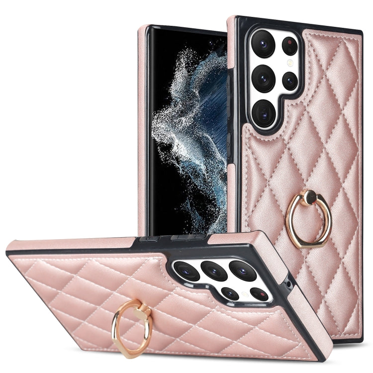 Custodia per telefono in pelle PU romboidale con supporto per anello, For Samsung Galaxy S22 5G, For Samsung Galaxy S22+ 5G, For Samsung Galaxy S22 Ultra 5G