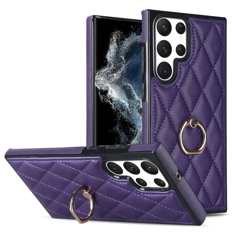 Custodia per telefono in pelle PU romboidale con supporto per anello, For Samsung Galaxy S22 5G, For Samsung Galaxy S22+ 5G, For Samsung Galaxy S22 Ultra 5G