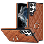 Custodia per telefono in pelle PU romboidale con supporto per anello, For Samsung Galaxy S22 5G, For Samsung Galaxy S22+ 5G, For Samsung Galaxy S22 Ultra 5G