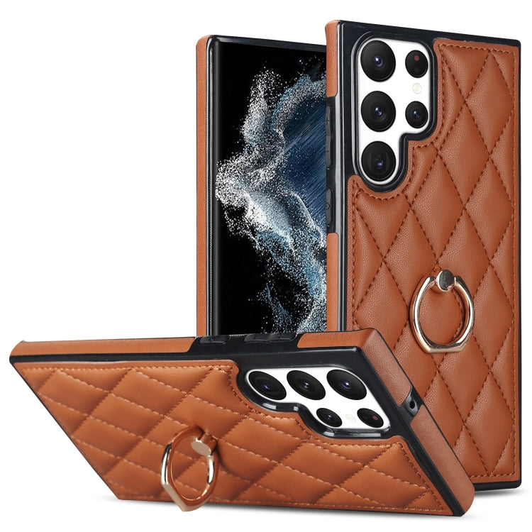 Custodia per telefono in pelle PU romboidale con supporto per anello, For Samsung Galaxy S22 5G, For Samsung Galaxy S22+ 5G, For Samsung Galaxy S22 Ultra 5G