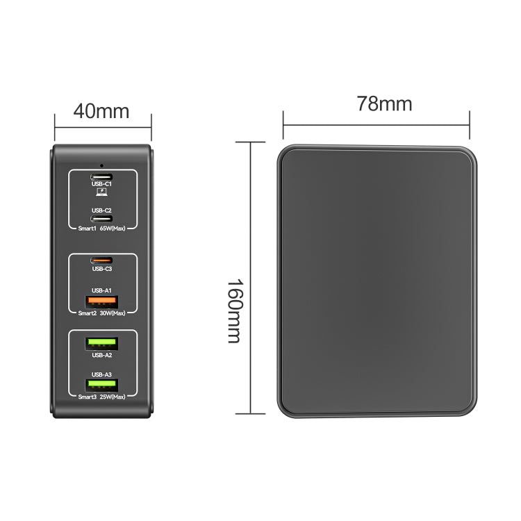 Caricabatterie rapido da tavolo 818H 120W Type-C + USB 6 porte, US Plug, UK Plug, EU Plug, AU Plug