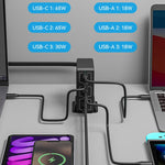 Caricabatterie rapido da tavolo 818H 120W Type-C + USB 6 porte, US Plug, UK Plug, EU Plug, AU Plug