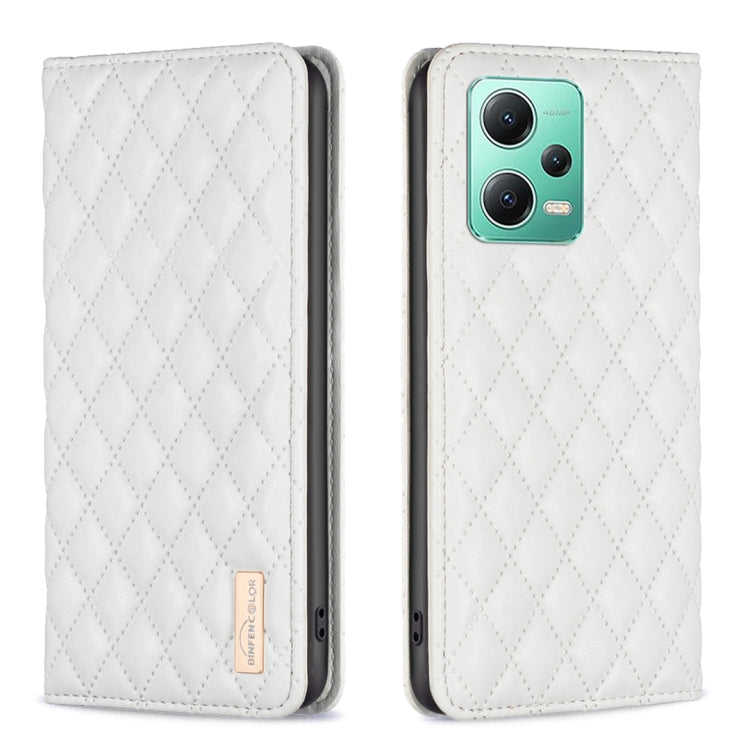 Custodia per telefono a conchiglia in pelle magnetica Diamond Lattice, For Xiaomi Redmi Note 12 Pro 5G Global, For Xiaomi Redmi Note 12 Global