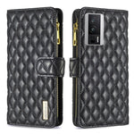 Custodia per telefono a conchiglia in pelle con portafoglio con cerniera Diamond Lattice, For vivo Y02 4G, For Xiaomi Redmi 12C, For Xiaomi Redmi K60 / K60 Pro, For Xiaomi Redmi Note 12 Pro+ Global