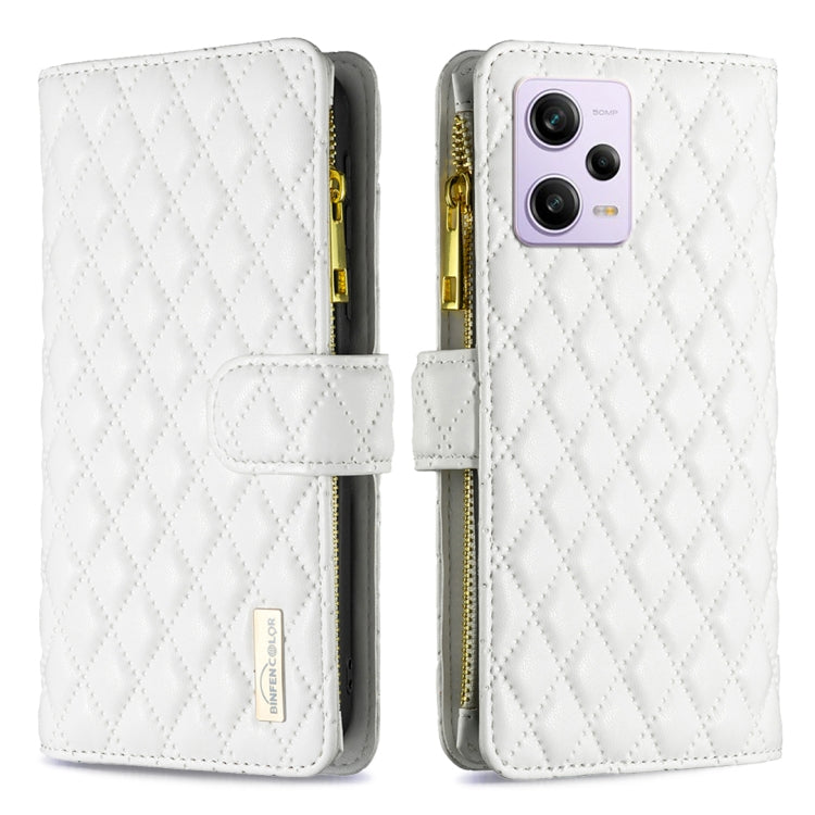 Custodia per telefono a conchiglia in pelle con portafoglio con cerniera Diamond Lattice, For Xiaomi Redmi Note 12 Pro 5G Global, For Xiaomi Redmi Note 12 Global